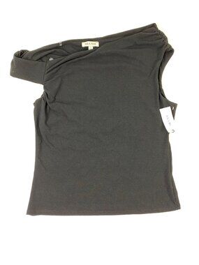 Mila Mae Womens Asymmetrical One-Shoulder Black Ruched Top Size Large
